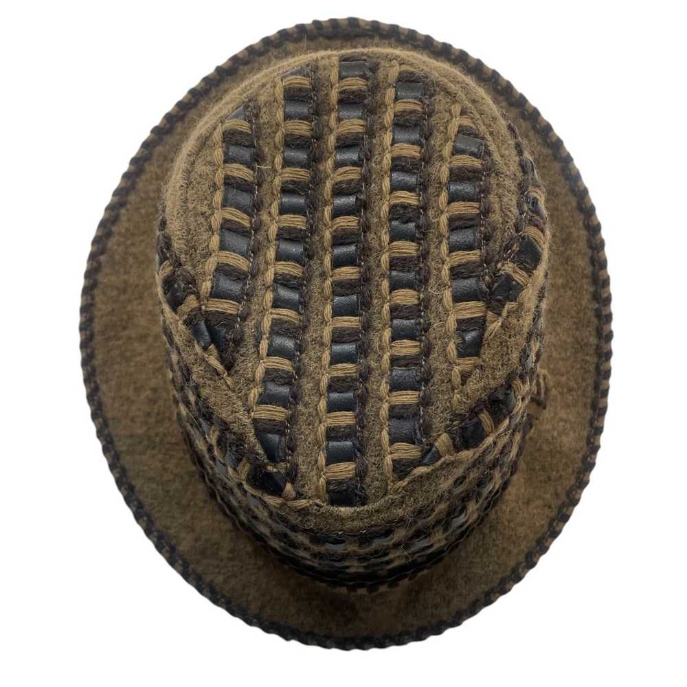 Daniel Meucci Wool,weaved brown,black,square pattern,Fedora
